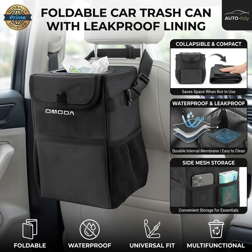 Waterproof Car Trash Can With Lid - صندوق قمامة للسيارة قابل للطي، محمول،